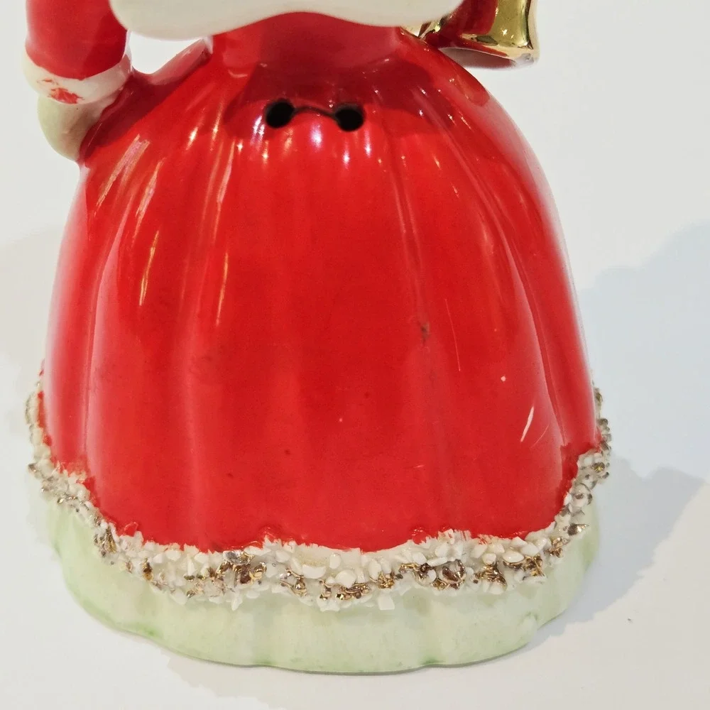 Vintage 1956 NAPCO Spaghetti Trim Christmas Gold Bells Bell Angel Red Dress